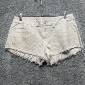 American Eagle Outfitters Shorts Womens 10 White Sequin Micro Denim Fray Hem Y2K